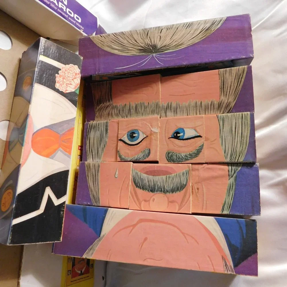 Playskool Captain Kangaroo Wood Face Changing Block Puzzle Vintage 1969